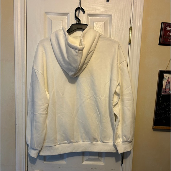 Women👱🏽‍♀️ Oversized Zip Up White Sweatshirt Hoodie Jacket Sz L - Picture 11 of 11